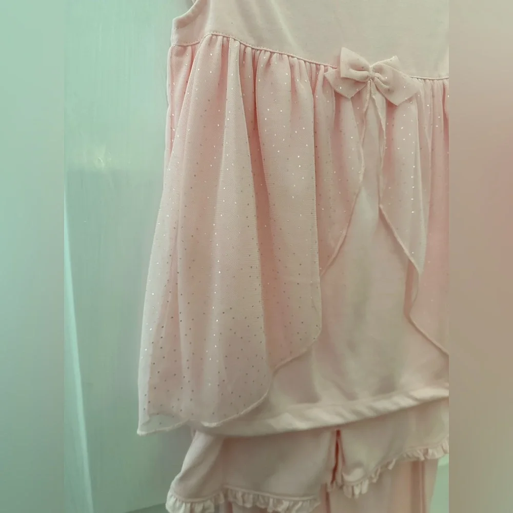 Carter’s Sleepwear Girls 3 Pc Pink Ruffled Sparkle Top, Pants, Shorts Set NWT
